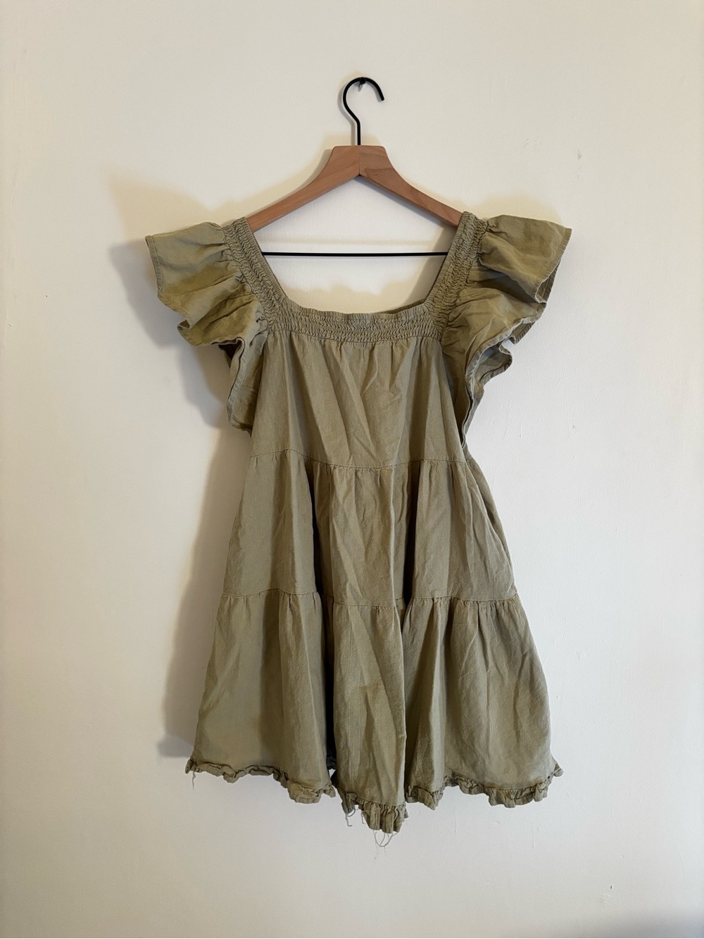 Pink Diamond Light Olive Ruffle Mini Dress